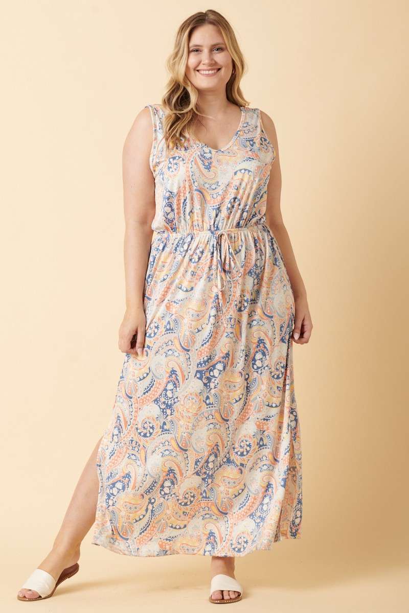 Paisley Print V Neck Maxi Dress