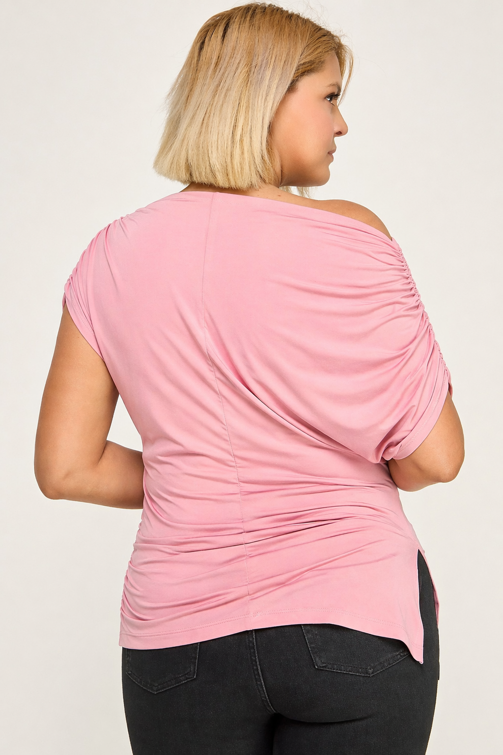 Asymmetrical Off-Shoulder Drape Blouse