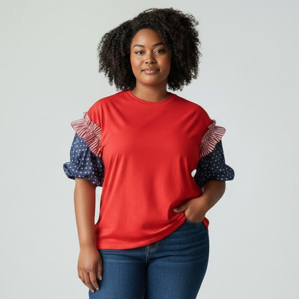 Ruffles Sleeve Patchwork Top
