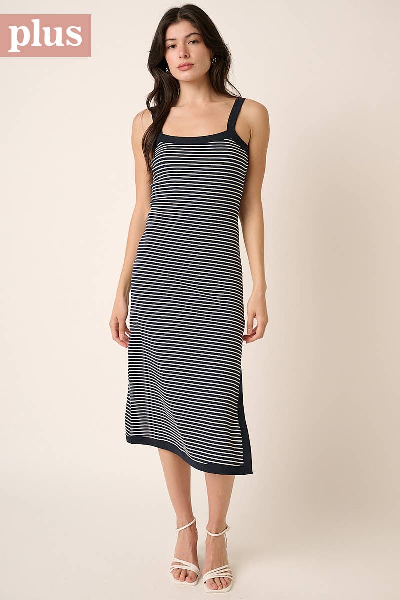 Striped Contrast Sleeveless Knit Midi Dress