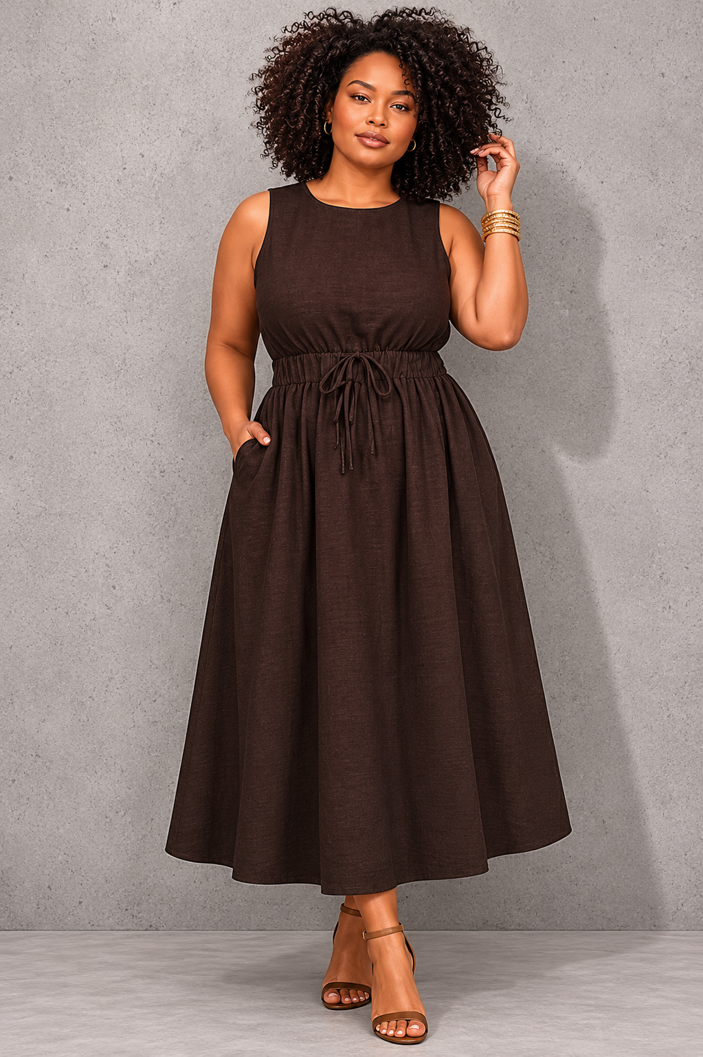 Linen Sleeveless A-Line Dress