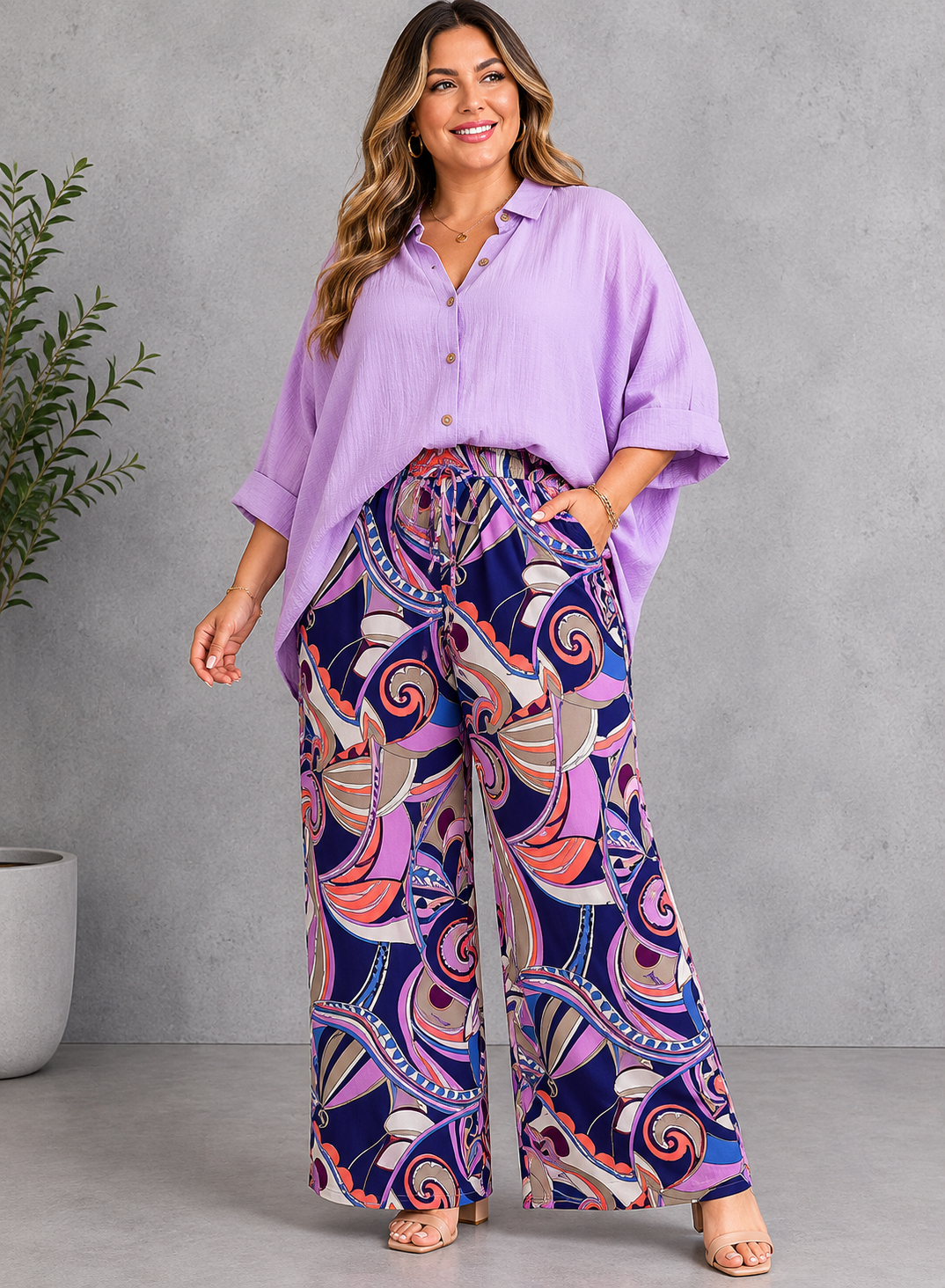 Abstract Print Wide Leg Pants