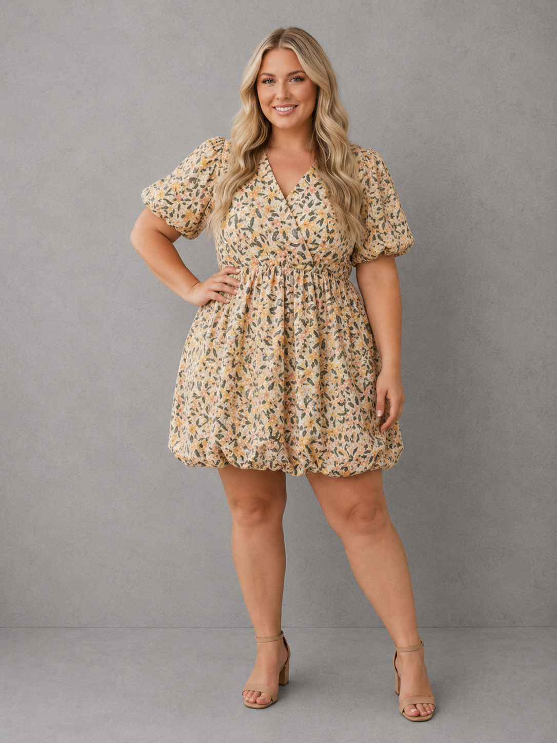 Yellow Floral Woven Bubble Dress