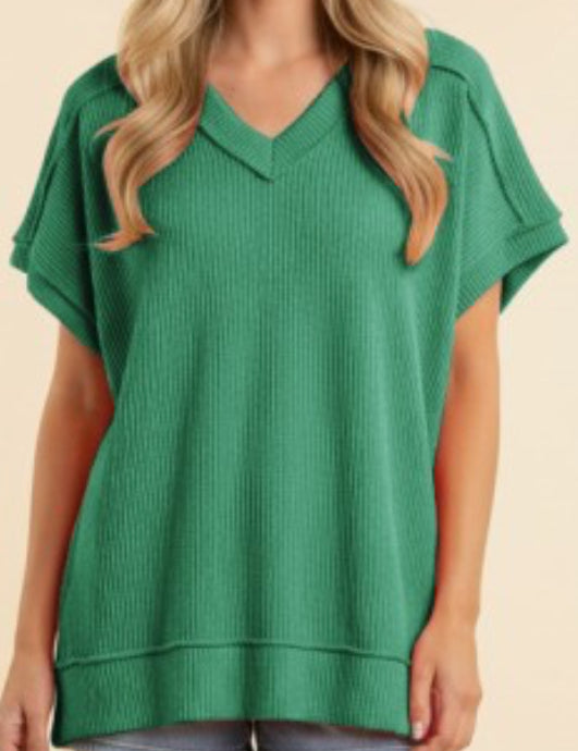 Exposed Hem V Neck Shirt