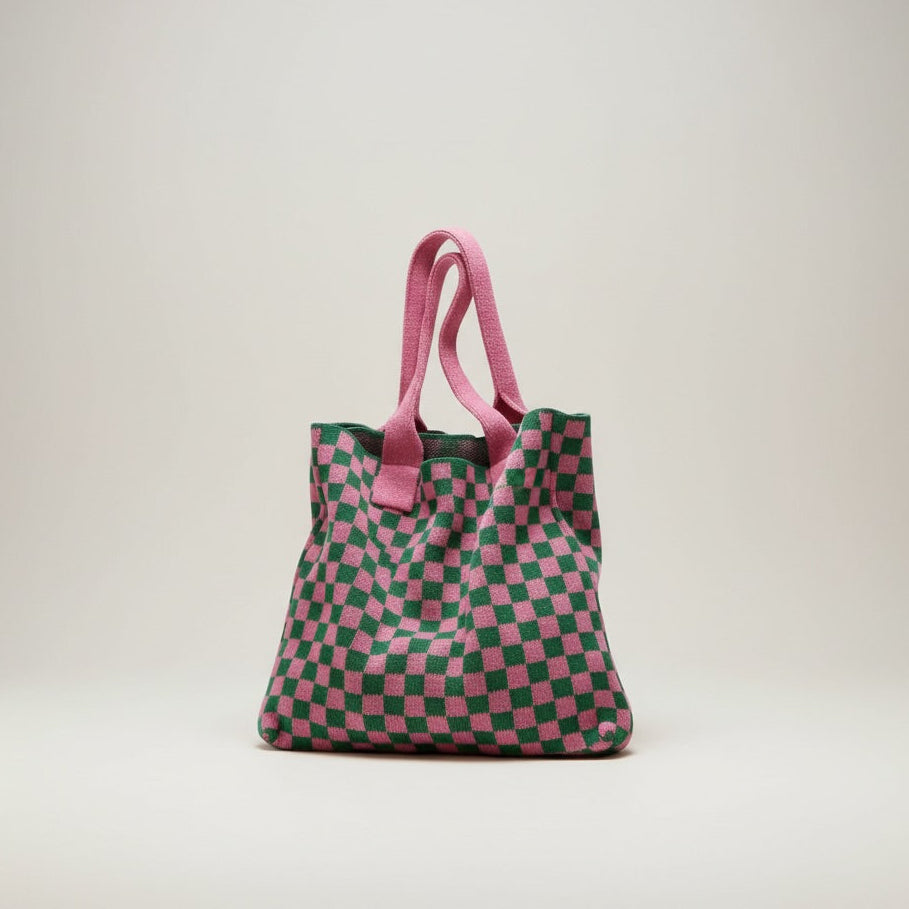 Checkered Knit Tote Bag