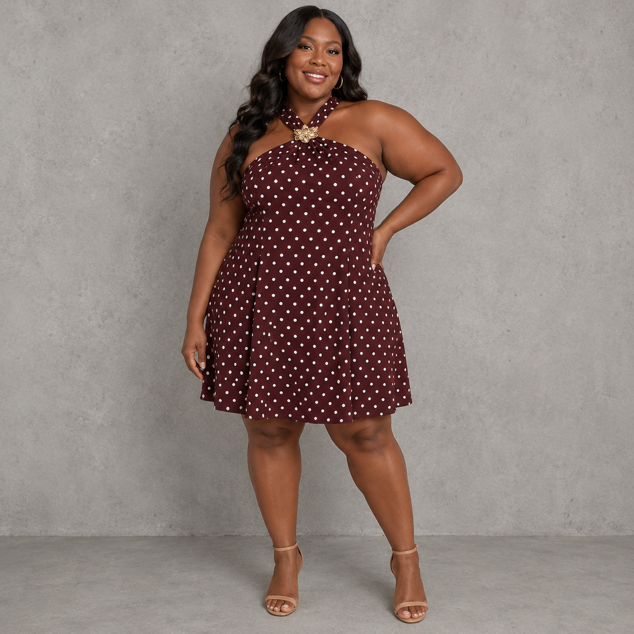 Brown Dot Halter Dress