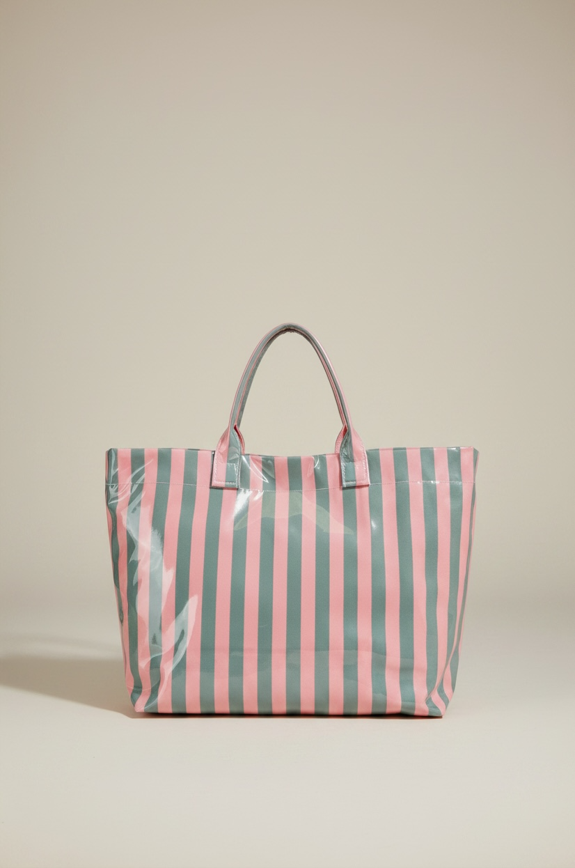Pink Glossy Striped Tote Bag