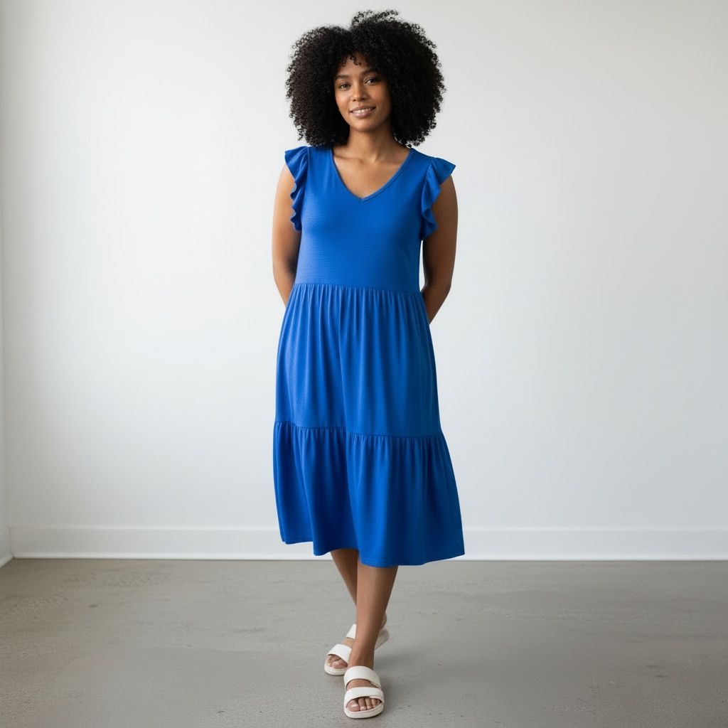 Flutter Sleeve Tiered Dress