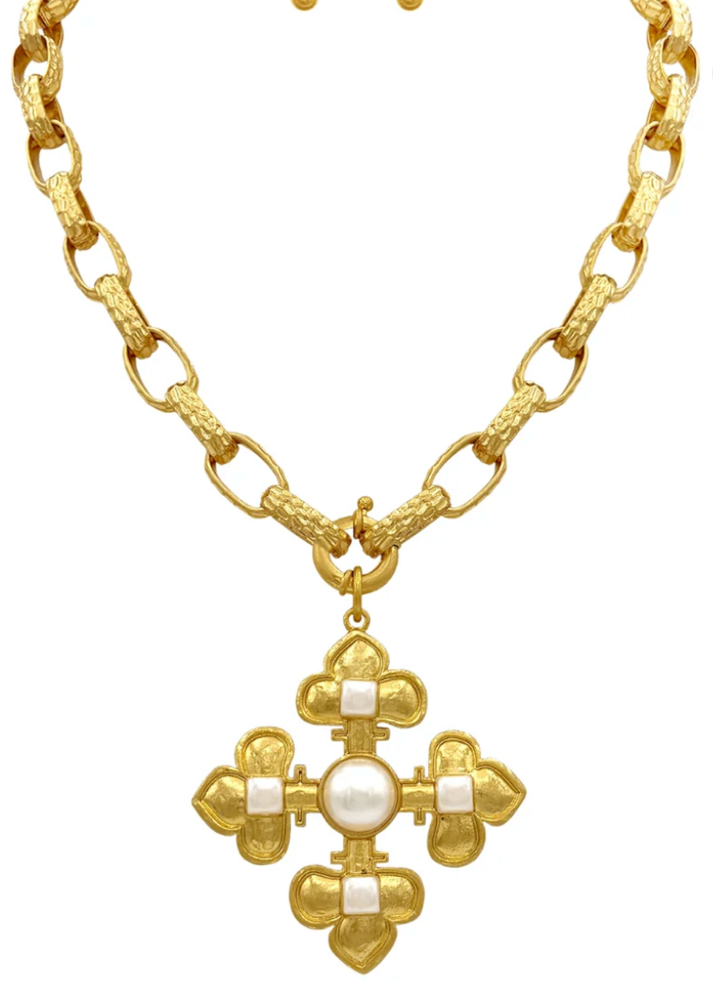 Byzantine Pearl Cross Necklace