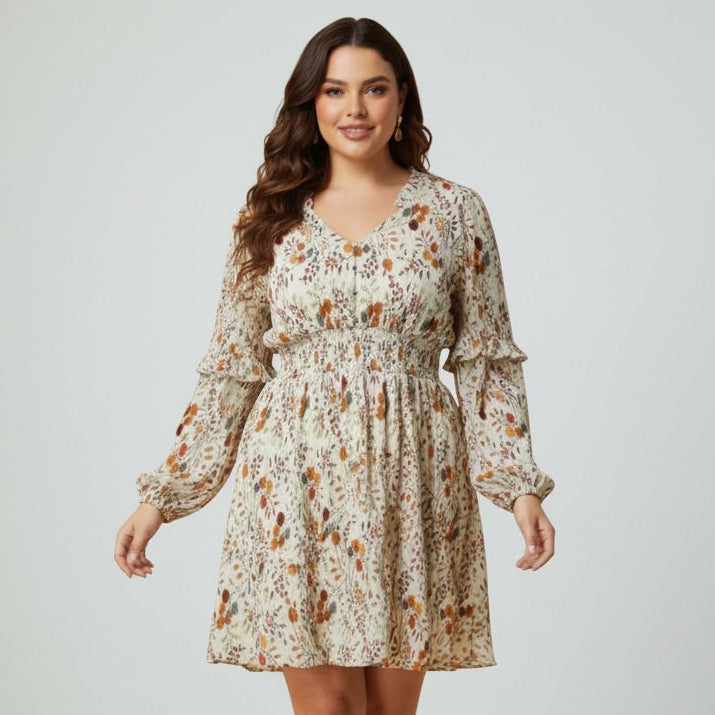 Fern Print Smocked Waist Dress