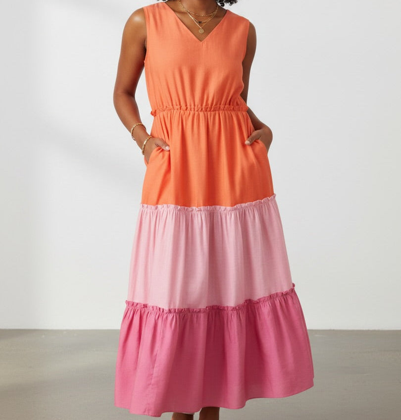 Vivid Tiered Colorblock Maxi