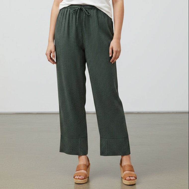 Olive Pinstripe Drawstring Pants