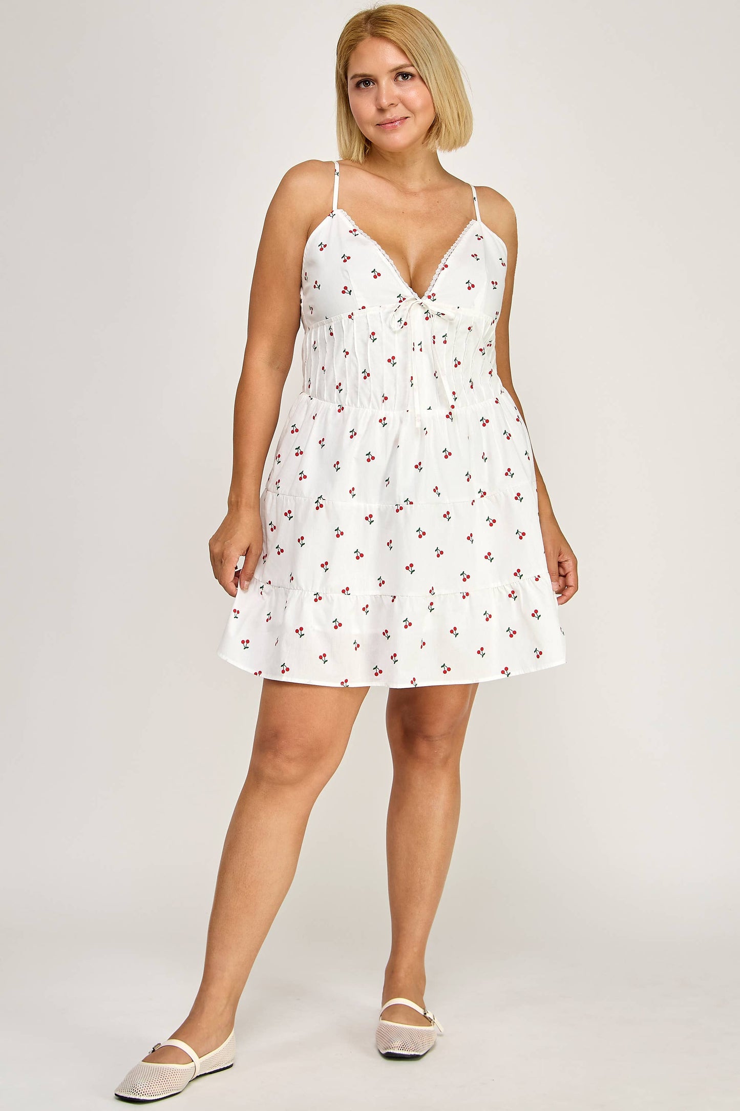 Cherry Print Tiered Mini Dress