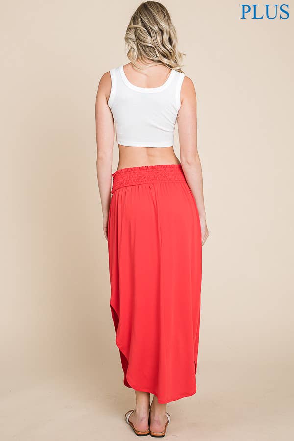 Smocking Waist Slit Maxi Skirt
