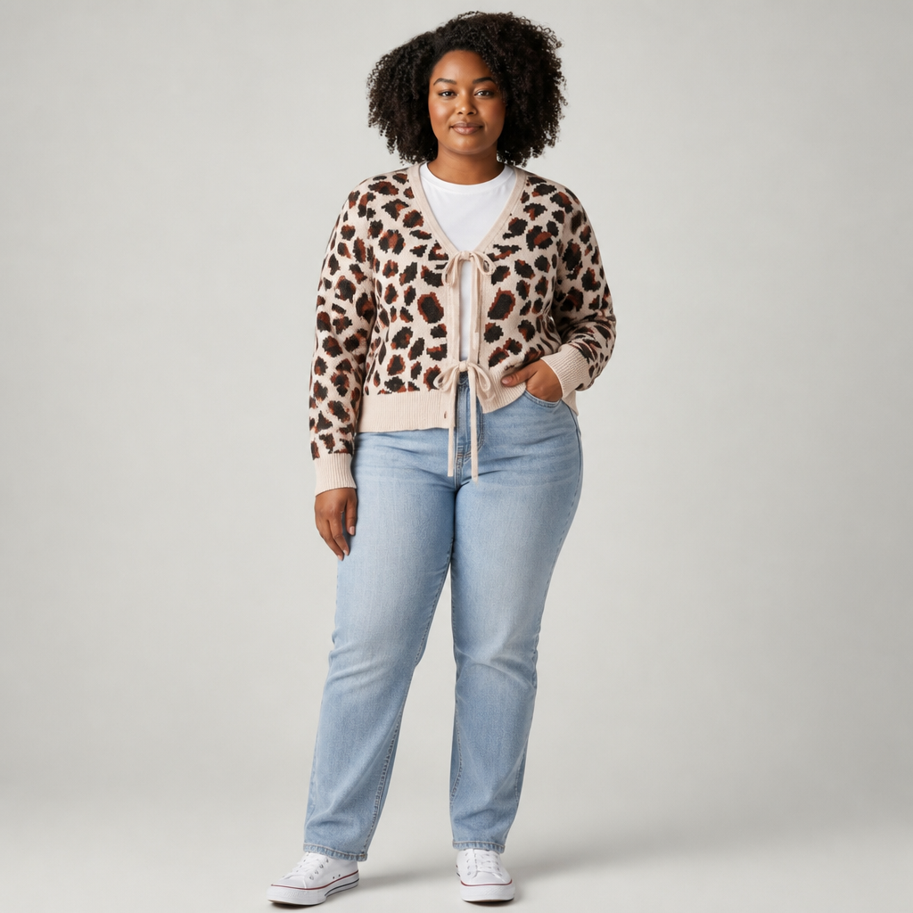 Leopard Tie Front Cardigan