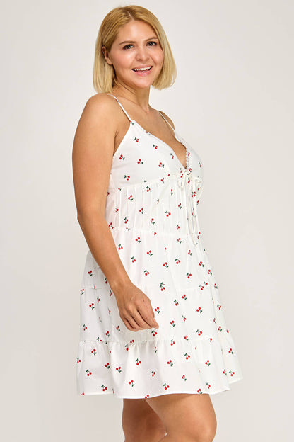 Cherry Print Tiered Mini Dress