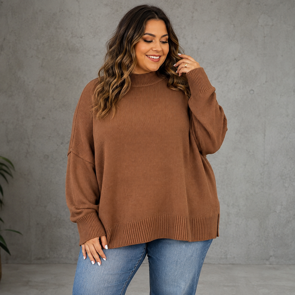 Chestnut Ribbed Knit Sweater