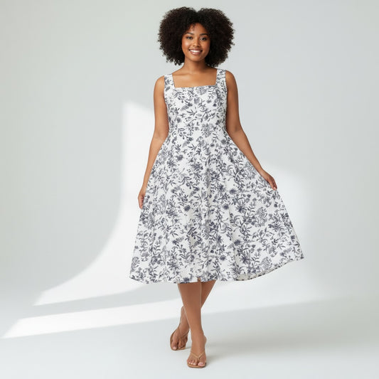 Blue Floral Fit & Flare Dress