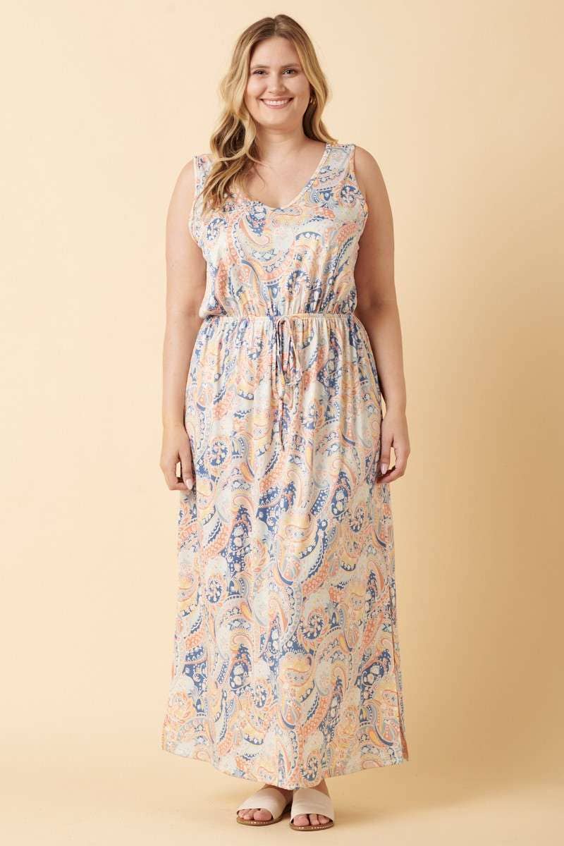 Paisley Print V Neck Maxi Dress