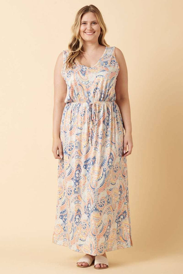 Paisley Print V Neck Maxi Dress