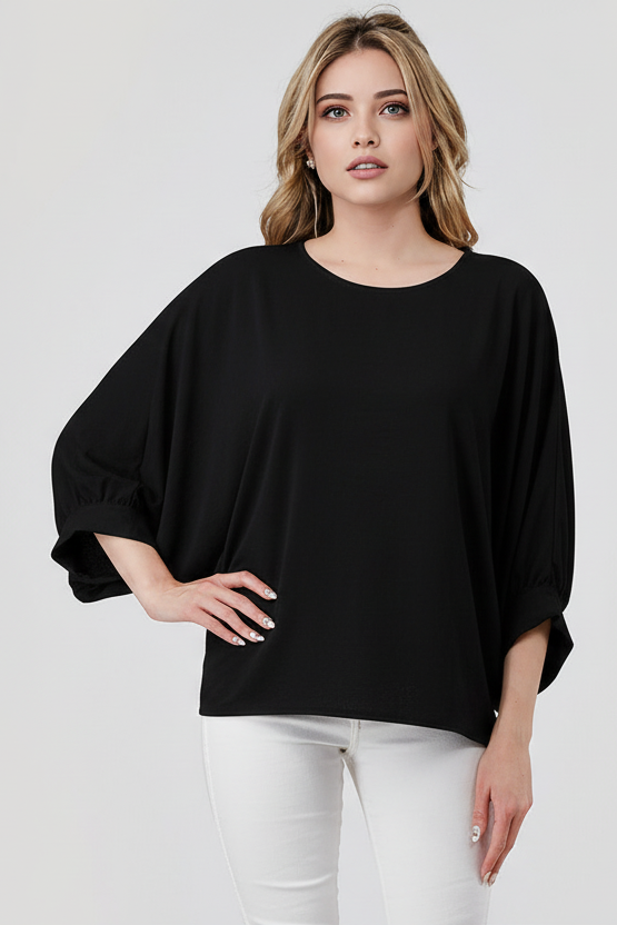 Oversized Flowy Dolman Sleeve Top Black