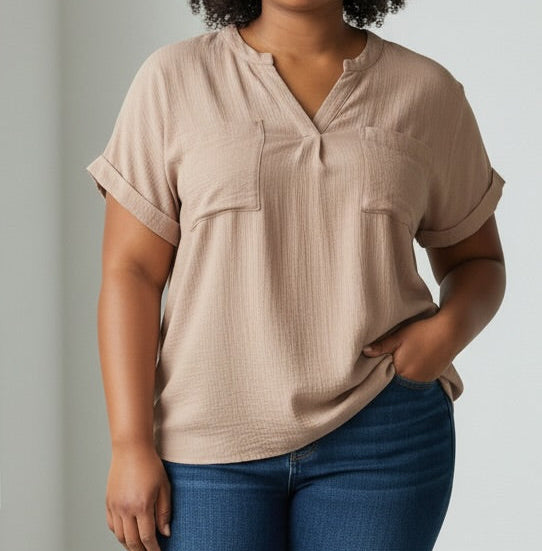 Short Sleeve V-Neck Blouse