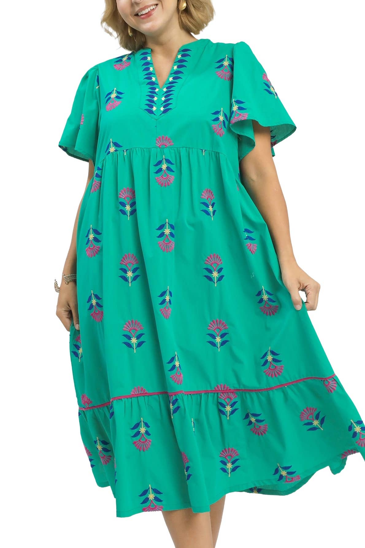 Embroidered Tiered Midi Dress