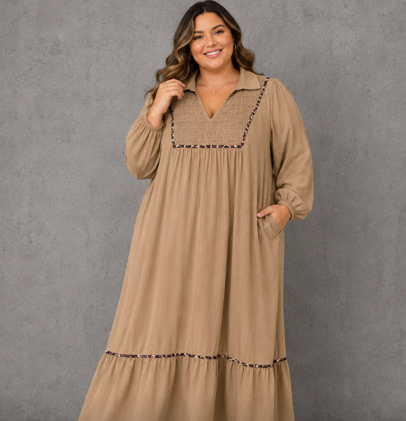 Chestnut Leopard Piping Dress
