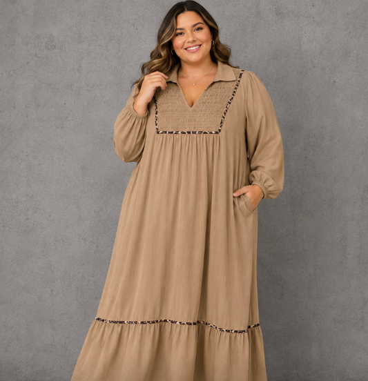 Chestnut Leopard Piping Dress