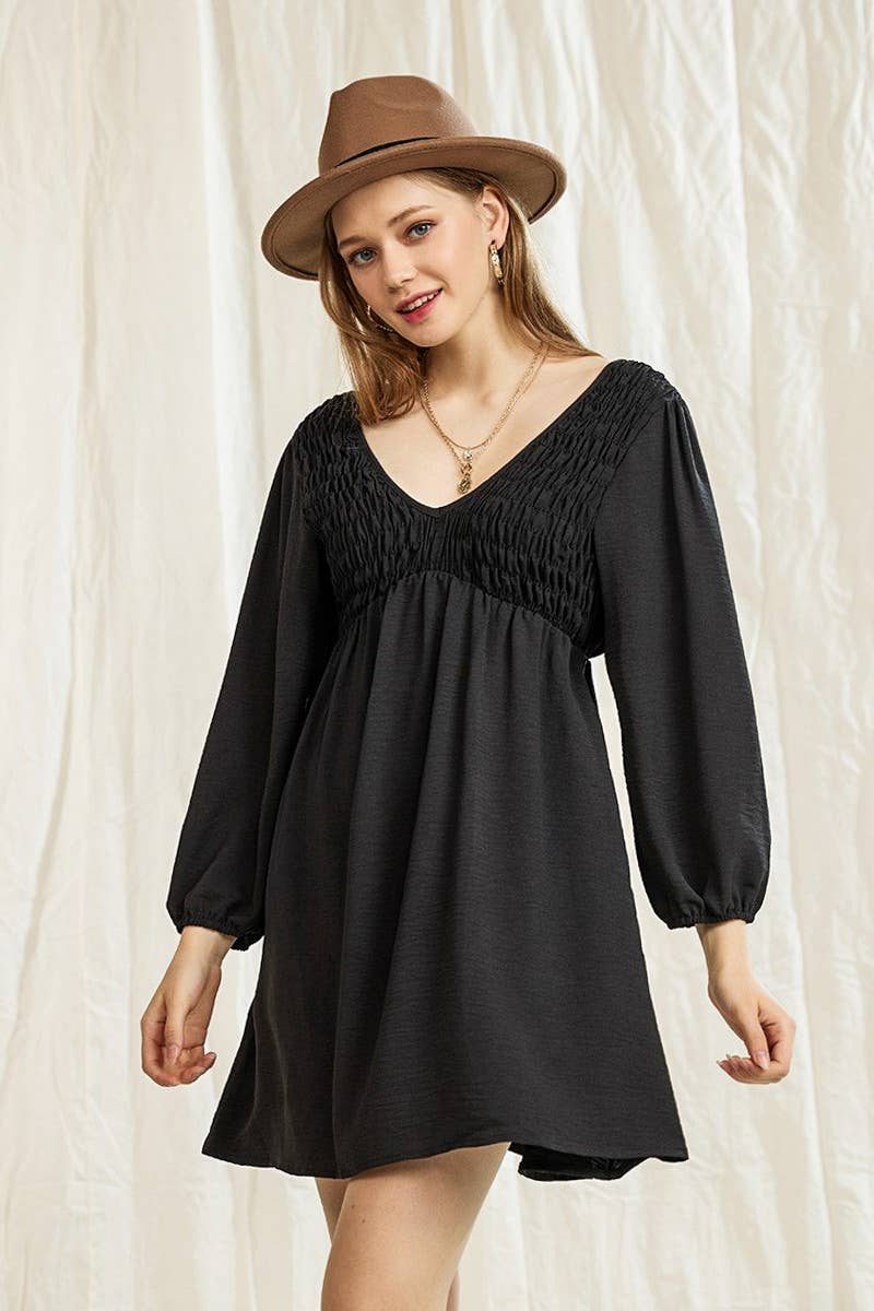 Smocked Bust V-Neck Mini Dress