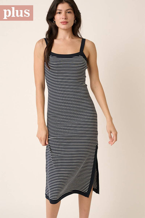 Striped Contrast Sleeveless Knit Midi Dress
