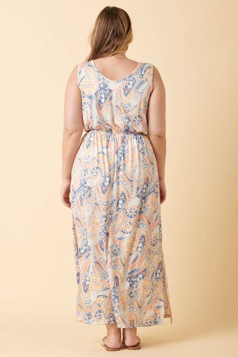 Paisley Print V Neck Maxi Dress