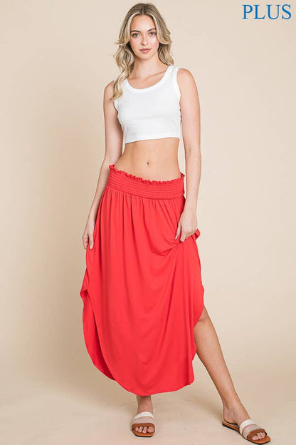 Smocking Waist Slit Maxi Skirt