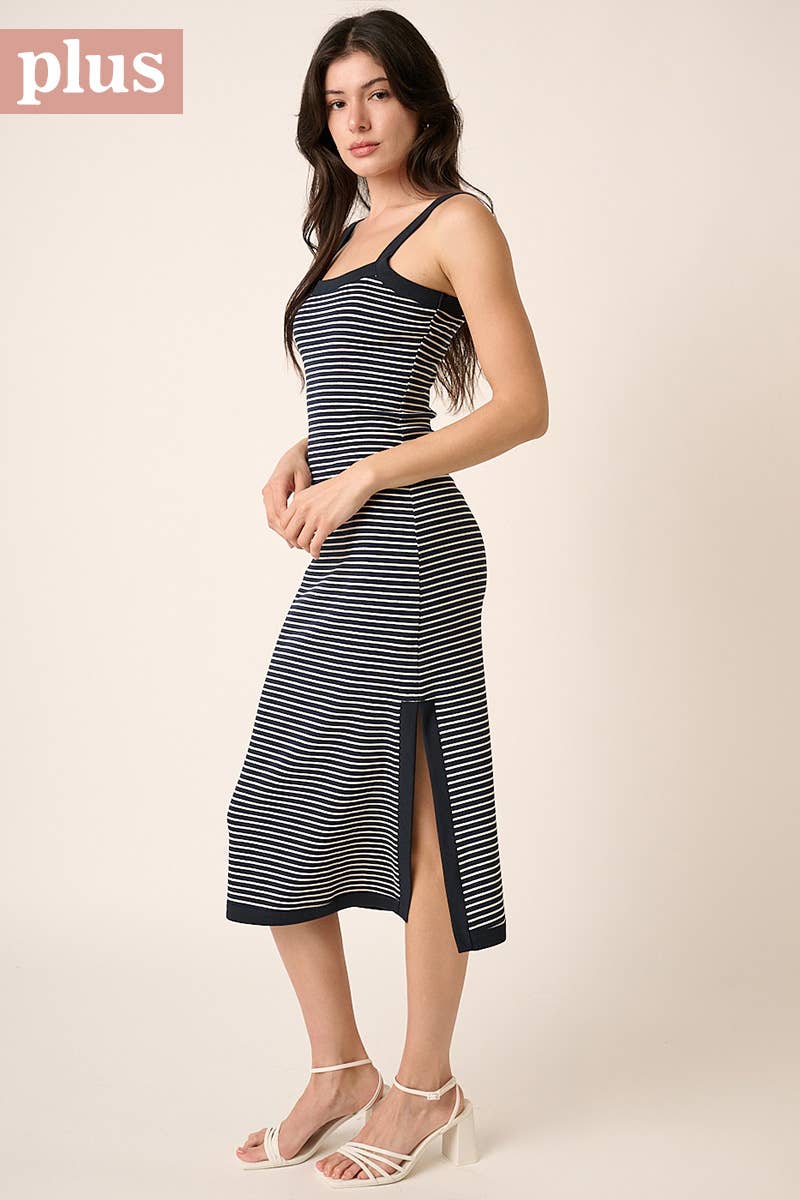 Striped Contrast Sleeveless Knit Midi Dress