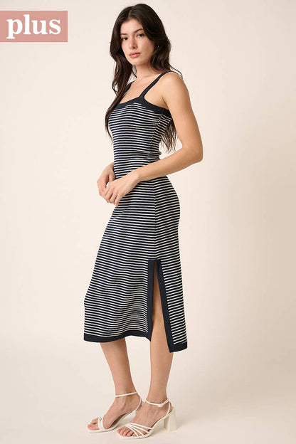 Striped Contrast Sleeveless Knit Midi Dress
