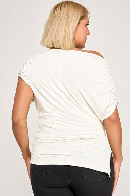 Asymmetrical Off-Shoulder Drape Blouse