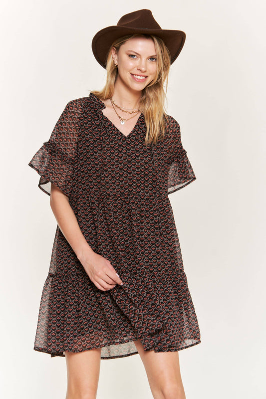 Floral Print V-Neck Mini Dress