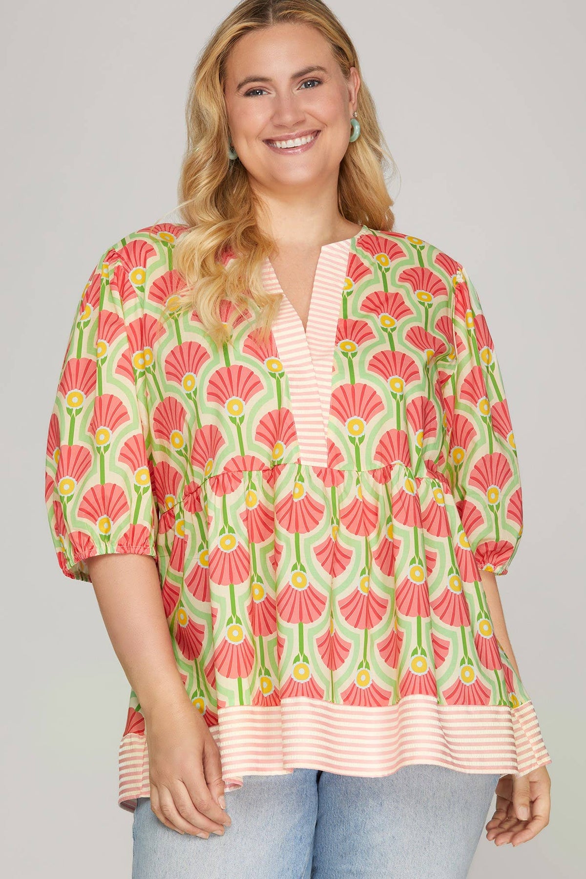 Half Sleeve Woven Print Top