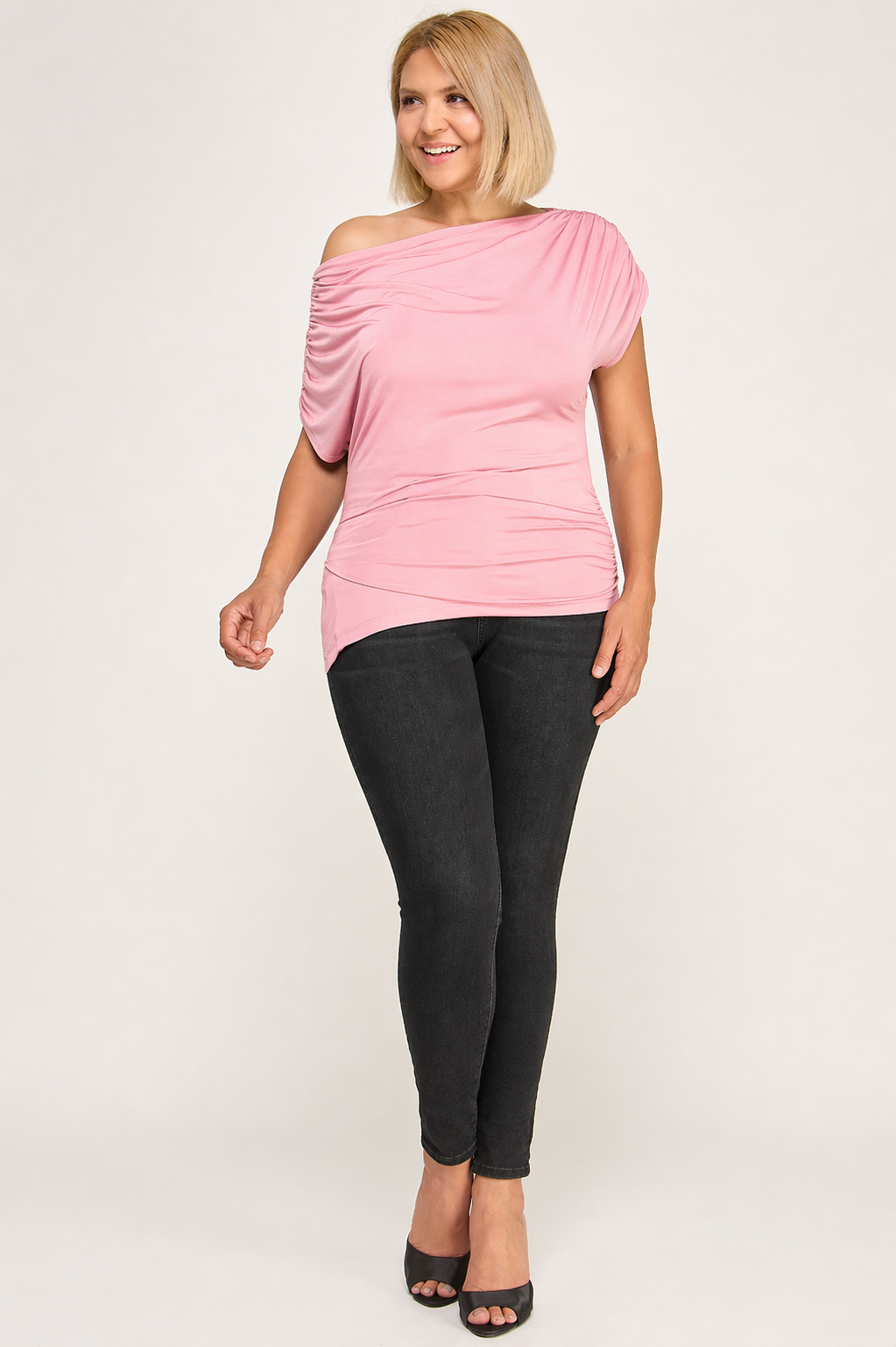 Asymmetrical Off-Shoulder Drape Blouse