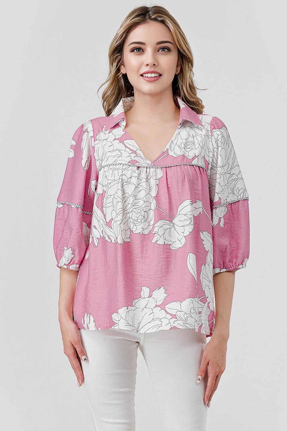 Flowy Pink Flower Print Blouse