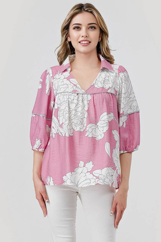 Flowy Pink Flower Print Blouse