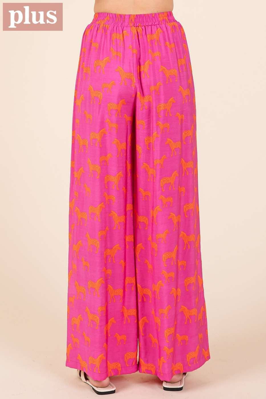 Zebra Print Elastic Waist Wide Leg Pants