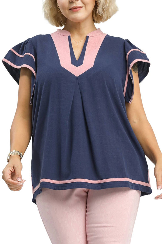 Linen Ruffle Sleeve Top