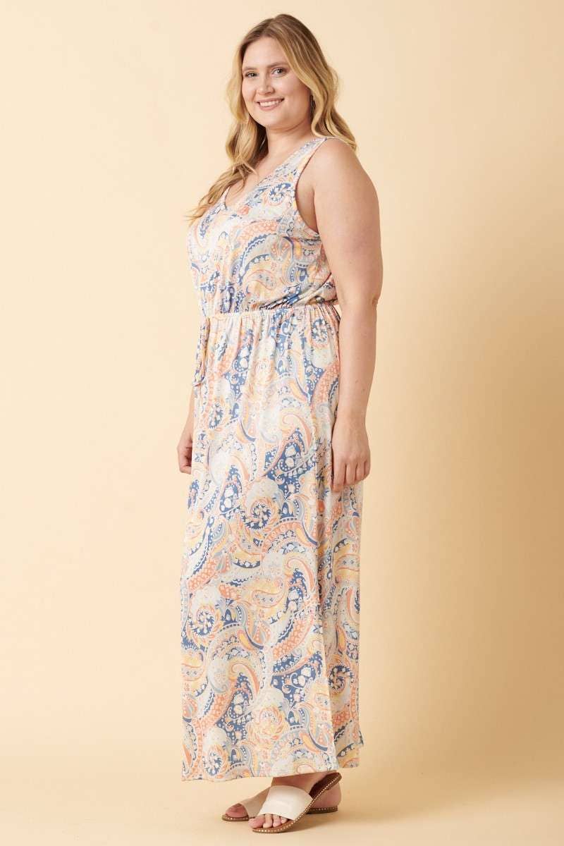Paisley Print V Neck Maxi Dress
