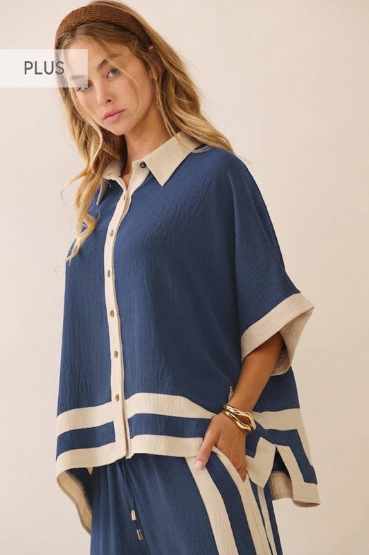 Contrast Trim Shirt Set