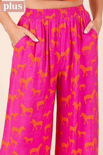 Zebra Print Elastic Waist Wide Leg Pants