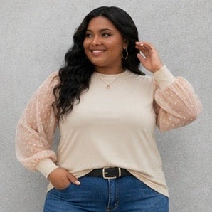 Beige Polka Sleeve Blouse