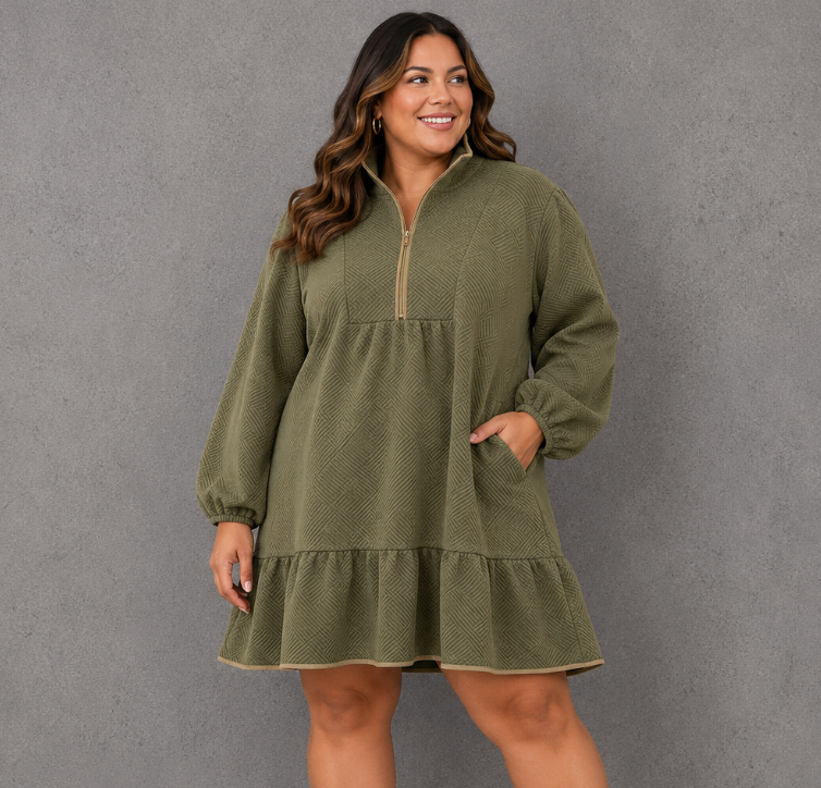 Green Zip Sweater Dress