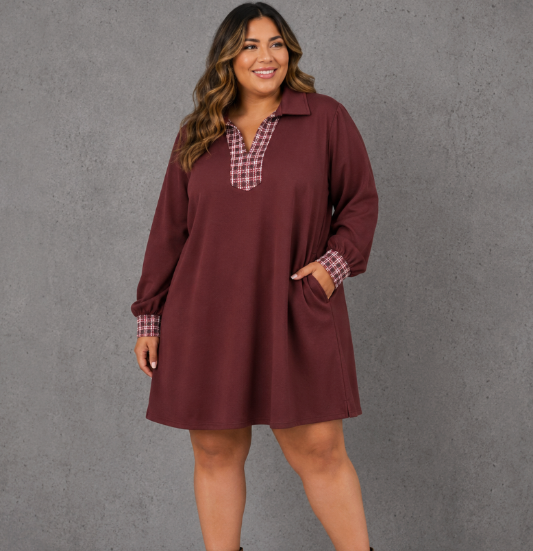 Plaid Contrast Trim Mini Dress