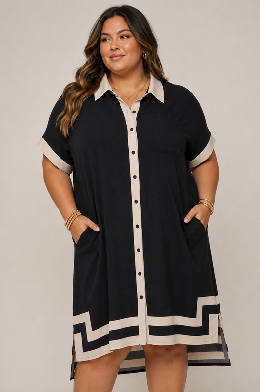 Contrast Button Front Mini Dress